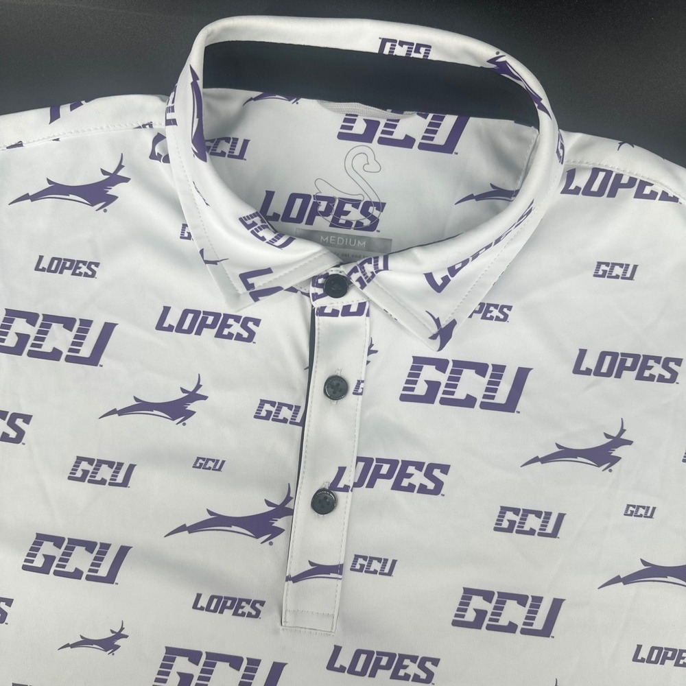 Swannies GCU Lopes Polo Shirt Mens Medium White Grand Canyon University AOP
